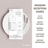 Wedding Table Games and Wedding Games for Reception 🎉 Elevate your wedding reception with our Wedding Table Games 🥂 Welcome to the perfect addition to your wedding celebration! Our 'Wedding Table Games' offer a delightful and interactive way to keep your guests entertained during the reception. 🚀 Instantly downloadable and Canva editable 🎨, these 4x9-inch templates add interactive fun to your special day. Keep your guests entertained and connected with unique games designed for love and laug