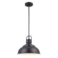 The Shelston Collection from Home Decorators exhibits industrial indoor lighting with farmhouse appeal, ideal for a variety of home styles from traditional to contemporary. Enhance your entryway, kitchen, or dining room with the updated styling of this Shelston 13 inch round pendant. Highlighted by a simple metal dome shade and black finish, this fixture will add a unique design and functional illumination to your home. The pendant body hangs from a lantern-style handle and matching black extens