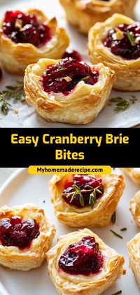 These flaky puff pastry bites are filled with creamy brie and tangy cranberry sauce, making them the perfect holiday appetizer. A bite-sized delight that’s easy to prepare! Ingredients: 1 sheet puff pastry 8 oz brie cheese ½ cup cranberry sauce 1 egg (for egg wash)