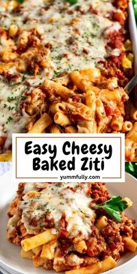 This Easy Cheesy Baked Ziti casserole gives the impression you’ve been cooking all day when in reality it’s very easy to make. Using Italian sausage as well as ground beef gives the sauce a depth of flavor, and a pinch of cinnamon makes it taste special. Ricotta, Parmesan, and mozzarella cheese give the perfect balance of savory and creamy!