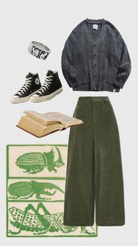 fall outfit inspired by a green beatle