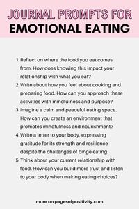 Explore powerful journal prompts for emotional eating that will help you understand and address the root causes of your emotional eating habits. Use these journal prompts about food to dive deep into your emotions and cultivate a healthier relationship with food. The best journal prompts for healing, for sure! | journal prompts for relationship with food | journal prompts for food freedom I food journal prompts | food freedom journal prompts |