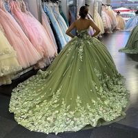 Quality Mexican Women Prom Dresses Dance Queen 3D Flower Corset Ball Gown Vestido De XV Anos Sweet