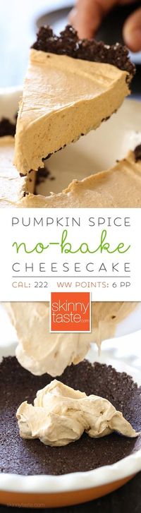 No Bake Pumpkin Cheesecake is an easy, light cheesecake made with pumpkin puree and spices. Under 10 minutes to make, if you use ready-made crust.