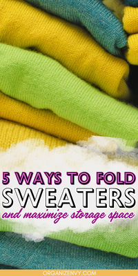 Learn how to hang, fold and store all your sweaters! Tips for organizing sweaters in closets, shelves, drawers and seasonal storage.