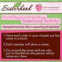 What is sisterhood? Is it grabbing coffee together? Going to the movies together? It’s so much more! With Thanksgiving on its way, we couldn’t help but think how thankful we are for all of our sisters. This month, let’s take time to truly make the most of our sisterhood events. #SafetyAndWellness