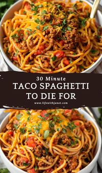 Taco Spaghetti This fusion dish combines classic spaghetti noodles with the bold, zesty flavors of tacos! A creamy, cheesy sauce coats the noodles and is loaded with seasoned beef, tomatoes and Mexican spices.