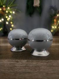 Flintridge Reverie Strata Gray Salt and Pepper Shakers w/Silver Trim, Made in the U.S. Gray and Silver BALL Salt and Pepper Shakers by PennyLaneTreasures on Etsy