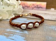 Braided Leather Freshwater Pearl Bracelet, Leather Bracelet, Pearl Bracelet, Braided Bracelet, Braided Leather Bead Bracelet, Boho Bracelet