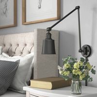 Bring some enhanced illumination to your walls with this swing arm wall sconce. It's made from metal and has an antique-inspired silhouette with a circular backplate and a bell-shaped shade. We love how the arm is adjustable so you can swing the arm and point the shade in the direction that works well for your space. It arrives with a 60W bulb, that casts its warm glow directly down into your home. This fixture just needs to be plugged into an outlet, so don't have to worry about tricky wiring. Three Posts™ Finish: Satin Gold | Three Posts™ Lavender Hill 1 - Light Dimmable Swing Arm 30.0 H x 8.0 W x 30.0 D in yellowMetal in Satin Gold | 30" H X 8" W X 30" D | Wayfair