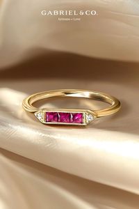 14K Yellow Gold Diamond and Trio Princess Cut Ruby Stackable Ring LR51464Y45RA