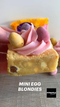 30min · 16 servings     MINI EGG BLONDIES 😍  The Easter weekend is here! 🐣  This recipe has been highly requested, and it’s only right to put Mini eggs in everything at Easter time 😂  These blondies are super fudgy, they’re packed with mini eggs and white chocolate chunks, then topped with pink buttercream icing and more mini eggs for decoration 😃  Sound on for full instructions 🔉  All you need is:  170g Unsalted butter, softened  • 215g Granulated sugar  • 50g Light brown sugar  • 1 Large egg + 1 egg yolk  • 1 tsp Vanilla extract  • 215g Plain flour  • 100g White Chocolate chunks  • 120g Mini eggs + some for the top  • 150-200g Buttercream icing (optional)  Tin size: 8x8”  Bake 160C (fan) 25-30 mins - Allow to cool fully in the tin, then refrigerate overnight for best results ❤️