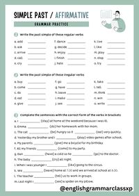 Simple Past Affirmative Grammar Practice Worksheet  #simplepast #affirmative #grammar #worksheets  @englishgrammarclassxp