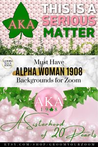 Hey, pretty lady of Pink and Green! Take the spotlight during your next virtual AKA Sorority meeting with these high-quality Zoom backgrounds. These are perfect to show your love for AKA and your 20 Pearls during any virtual call. They are also great for wallpapers, printed cards, and more. Click to get your Sorority backdrop today. #alphakappaalpha #pinkandgreen #seriousmatter #ivyleaf #1908 #blacksorority #divinenine #zoombackground