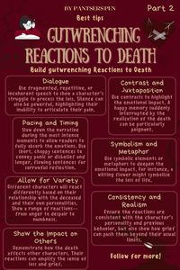 Crafting Gut-Wrenching Reactions to Death: Emotional Storytelling Tips part 2. Learn how to write gut-wrenching reactions to death that will leave your readers emotionally impacted. Discover techniques to portray grief, shock, and despair authentically in your storytelling. Perfect for writers of all genres seeking to deepen their characters' emotional arcs. #EmotionalStorytelling #WritingTips #CharacterDevelopment #WritingCommunity #AmWriting #CreativeWriting #FictionWriting #NovelWriting #Storytelling #WritingAdvice #WritersLife