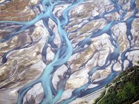 The Rakaia River in the Canterbury Plains in New Zealand's South Island is a beautiful example of a braided river. It is one of the largest braided rivers in New Zealand.