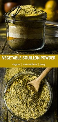 Vegetable Bouillon Powder is perfect for adding flavor to soups, stews, and other dishes. It's vegan, easy, fast, low in sodium and a great substitute for vegetable broth.