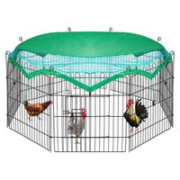 DURABLE & STURDY STRUCTURE - The pet playpen crate consists of 8 epoxy coating iron panels which are rust- and corrosion-resistant, solid and durable for long-term use. EXTRA PROTECTION OF UV PROOF COVER - Comes with a green polyester UV and waterproof cover which can provide extra protection for your pets on rainy, snowy or scorching days; It is also convenient for you to install with 8 clips; The half hollow-carved design allows the debris to slide down easily without accumulating on the s