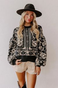 Chic Statement Floral Knit Sweater in Black – Impressions Online Boutique