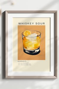 Transform your bar cart and home decor with our Whiskey Sour Print. This artistic piece not only adds style to your space but also offers a classic Whiskey Sour recipe to elevate your mixology skills. Raise your glass and savor the perfect balance of flavors. 🥃 "Craft Elegance with a Whiskey Sour Print and Recipe!"