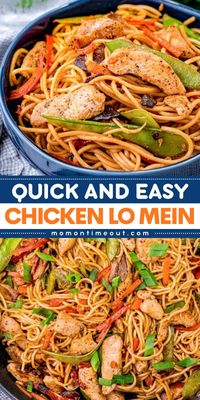 Make a quick and healthy dinner with Chicken Lo Mein! This healthy eating idea is ready in just 30 minutes, featuring chicken breast, lo mein noodles, mushrooms, snow peas, and stir fry sauce. A perfect healthy dinner option for any night!