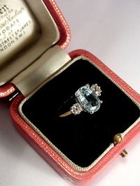 VINTAGE 18CT AQUAMARINE DIAMOND RING | eBay