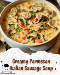 Rich and Creamy Parmesan Italian Sausage Soup - LusciousRecipes