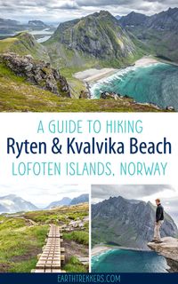 Ryten Hike in the Lofoten Islands, Norway. Enjoy awesome views over Kvalvika Beach. Here's how to do it. #ryten #lofotenislands #norway #kvalvikabeach