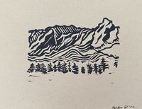 "Original print of the Flat Irons in Boulder, CO. Hand-carved rubber block, printed on 5\" x 7\" flat recycled paper card stock in Paper Bag color. Each print is carefully pressed by hand myself using a spoon with black water-based speedball ink. Print is available in either a horizontal or vertical orientation. Prints are titled and signed on bottom right corner. Each print is hand-made, which means each will be unique with subtle variances. Sold unframed, will fit a standard 5\" x 7\" frame (see photos for example). Shipped in a protective cellophane sleeve."