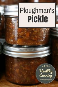 Ploughman’s Pickle. A homemade version of Branston Pickle (aka “sweet pickle”), this pickle has all the flavour and crunch without the frightening amounts of sodium. It’s a sweet brown relish with small chunks of vegetables in it. Sugar and salt free, too, so it’s actually very healthy for you! #canning