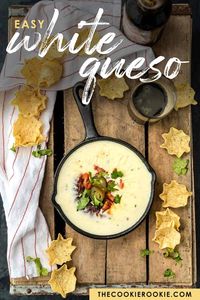 This EASY WHITE QUESO DIP RECIPE (EASY QUESO BLANCO) is our favorite white queso recipe, EVER. This easy white cheese dip recipe creates a creamy dip that tastes just like the queso at your favorite Mexican Restaurant. If you've ever wanted to know how to make queso dip on the stove...this recipe is for you! No velveeta, just real quality cheese and ingredients melted together and ready to dip. #thecookierookie #queso