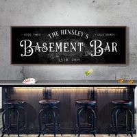 Personalized Basement Bar Sign - Vintage Style Sign For Home Bar - Basement Pub Sign Thank you for visiting Crown & Oak Design Co. ➤ Click here for all products https://www.etsy.com/shop/CrownAndOakDesignCo ➤ How To Order: Please select size, product type and add personalization (if required) in the text box above. ★ Note: Any customization beyond what is required specific to the design is subject to an additional design fee. This includes but is not limited to wording, fonts, colors, or any add