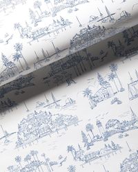 We’ve taken our favorite new toile print and scaled things down for a wonderfully versatile and detailed wallcovering. It captures all the tonal variations and nuances of our original design. From the palm trees to the beaches, it’s our ode to California and life by the sea.