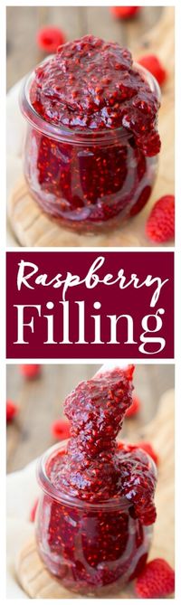 This Easy Raspberry Filling recipe takes just four ingredients and 20 minutes to make! It's the perfect addition to cakes and pastries! via @sugarandsoulco