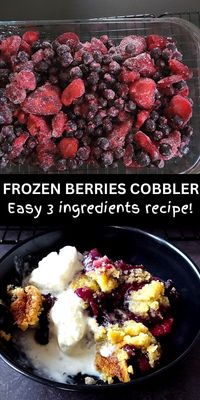 This 3 ingredients cobbler is a delicious and easy to make dessert made with mixed frozen berries, cake mix, and butter.