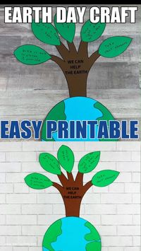 If you're looking for easy Earth Day crafts with printable templates, this Earth tree craft is great to make with preschoolers, kindergarteners and elementary school aged kids. Kids write 5 ways they can help our planet on leaves and glue them to the tree. Fun Earth Day craft to use at preschool, daycare and in the classroom in April.