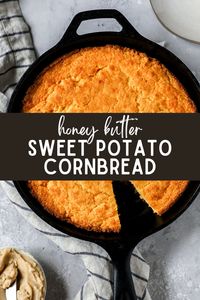 Sweet Potato Cornbread with Spiced Honey Butter makes a comforting complement to any bowl of soup or chili. Perfect for game days or weeknight meals, it might just become your new go-to cornbread recipe for fall.