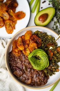 Vegan Jamaican Stew Peas with Callaloo and Plantain