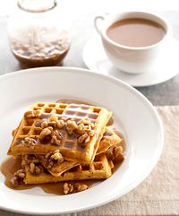 Pumpkin Waffles with Maple-Walnut Cream