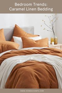 Dive into the warmth and sophistication of the latest bedroom trend: caramel linen bedding. Embrace the natural elegance and breathability of linen bedding, offering a perfect balance of comfort and chic for your restful retreat. #linenbedding #designerbedding #bedroomcolortrend #luxurybedroom #bedroomdecorideas