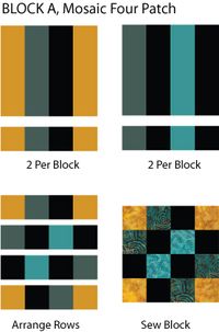 Colorful and Fun, Both Words Describe the Easy Mosaic Four Patch Quilt: Make Mosaic Four Patch 'A' Quilt Blocks