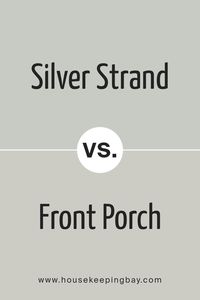 Silver Strand SW 7057 by Sherwin Williams is a light, soothing color that seems to blend hints of gray with a subtle touch of green. It’s like looking at a calm, misty morning along the coast, where everything feels peaceful and soft. This color can make a room feel more spacious and tranquil, perfect for creating a serene space in your home. Front Porch SW 7651 by Sherwin Williams leans more towards a pure, soft gray tone. It’s reminiscent of an early morning sky, clear and promising.