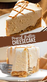 If you love peanut butter, you will love this cheesecake! It starts with a homemade cookie crust that is only three ingredients. Then, it’s topped with creamy, peanut butter cheesecake, a layer of sour cream, and more peanut butter that is melted and drizzled over the top.