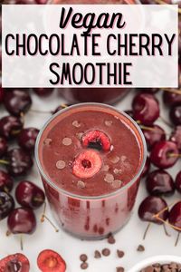 This Chocolate Cherry Smoothie recipe is absolutely delicious. Frozen sweet cherries blended with cocoa powder is an absolutely heavenly combination! This recipe is dairy-free, vegan, and paleo, and only takes a few minutes to make. 