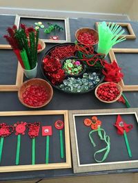 Red and Green Loose Parts Play for Anzac Day. #looseparts #childcare #anzac day #activities