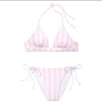 Brand New With Tags Victoeia Secret Brand 2pc Swim.Set Pink /White Colors Striped Pattern Halter Style Top String Bikini Bottoms Size-Medium