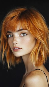 👩 Time for a fabulous change? Enhance your natural hair texture with this Rich Copper Bob with Wispy Bangs Copper Hair Color Ideas. Perfect the technique for seamless hair extensions. Helps reduce daily styling time by up to 50%. Easy to maintain and style at home. Click for a step-by-step guide! #RichCopperBobwithWispyBangsCopperHairColorIdeas