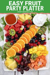 Gather summer freshest fruits and create a beautiful fruit party platter. Add some sweet dips for guests to enjoy!