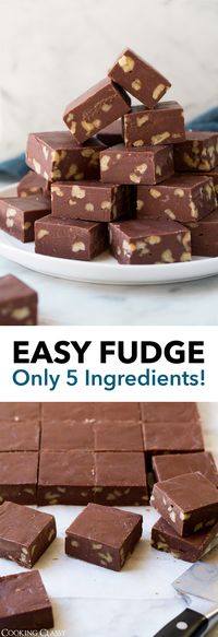 Easiest Fudge - this recipe is so straightforward and foolproof! It only requires 5 ingredients (you could even omit the salt and nuts and make that 3) and everyone loves it! It's deliciously rich and chocolaty and it's perfect for gifting. Who doesn't love fudge?? #fudge #fudgerecipe #christmas #christmastreat #gift #chocolate