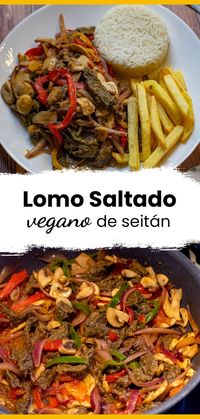 El lomo saltado vegano es una adaptación de la receta original de la cocina peruana y ecuatoriana, suaves tiras de lomo de seitán a la sazón oriental salteadas, con cebolla morada, pimento morrón, tomate y opcionalmente champiñones. Un plato sencillo que te hará reencantarte con la cocina latina en su mejor versión vegana. #carnevegana #plantbased #vegan #comicaperuanavegana #cocinaperuana #cocinaecuatoriana #meatlesssteak #no-meat #plantbasedmeat #healthy #gluten #soya #recetaslatinasveganas